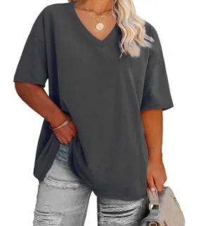 Women Casual Plus Size Printed V-Neck Short-Sleeve T-Shirt - Image 41