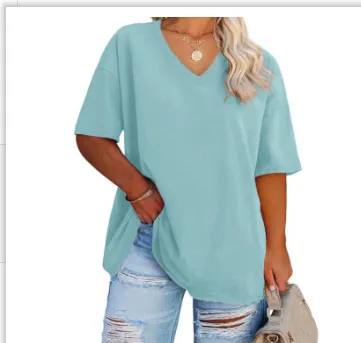Women Casual Plus Size Printed V-Neck Short-Sleeve T-Shirt - Image 42