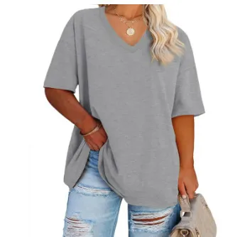Women Casual Plus Size Printed V-Neck Short-Sleeve T-Shirt - Image 43