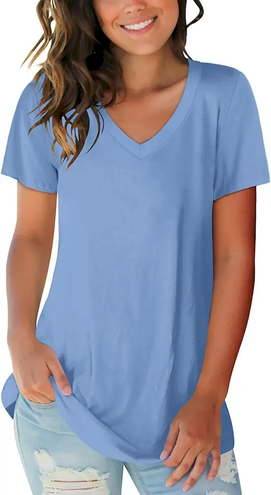 Women Casual Plus Size Printed V-Neck Short-Sleeve T-Shirt - Image 44
