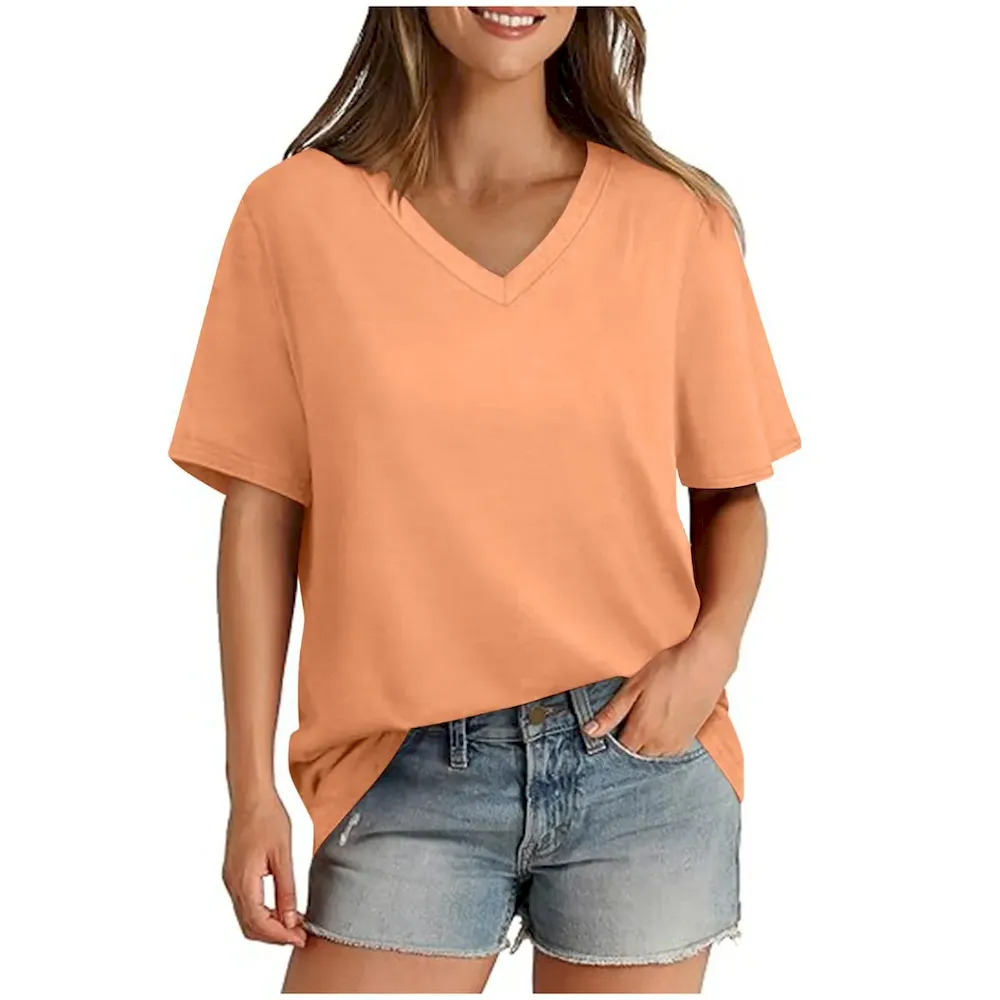 Women Casual Plus Size Printed V-Neck Short-Sleeve T-Shirt - Image 47