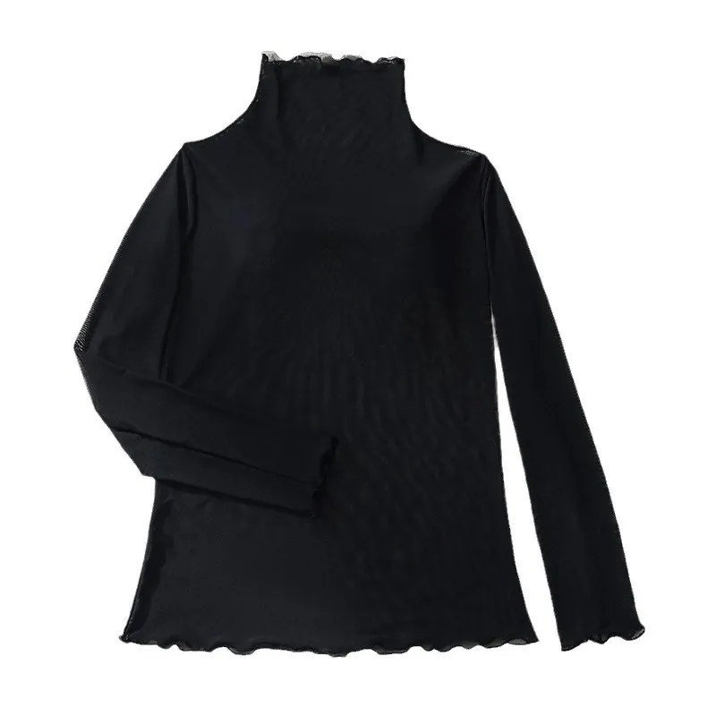 Sexy Long-Sleeved T-Shirt Women See-Through Mesh Top - Image 5