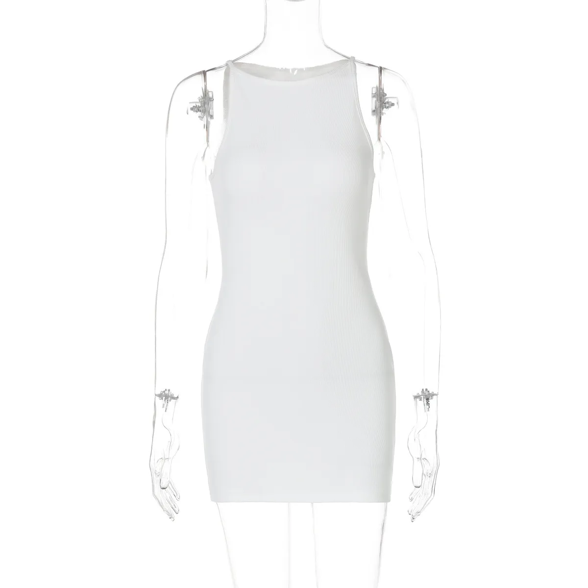 Women Summer Fashion Casual Solid Color Round Neck Sleeveless Short Dress - Image 7