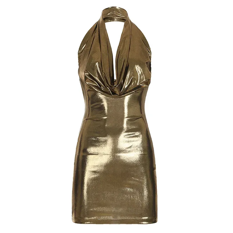Women Fashion Sexy Solid Color Halter-Neck Sleeveless Backless Slim-Fit Dress - Image 6