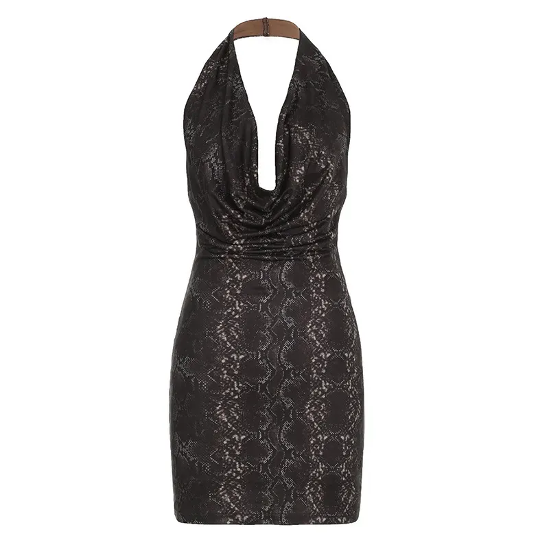 Women Fashion Sexy Solid Color Halter-Neck Sleeveless Backless Slim-Fit Dress - Image 7