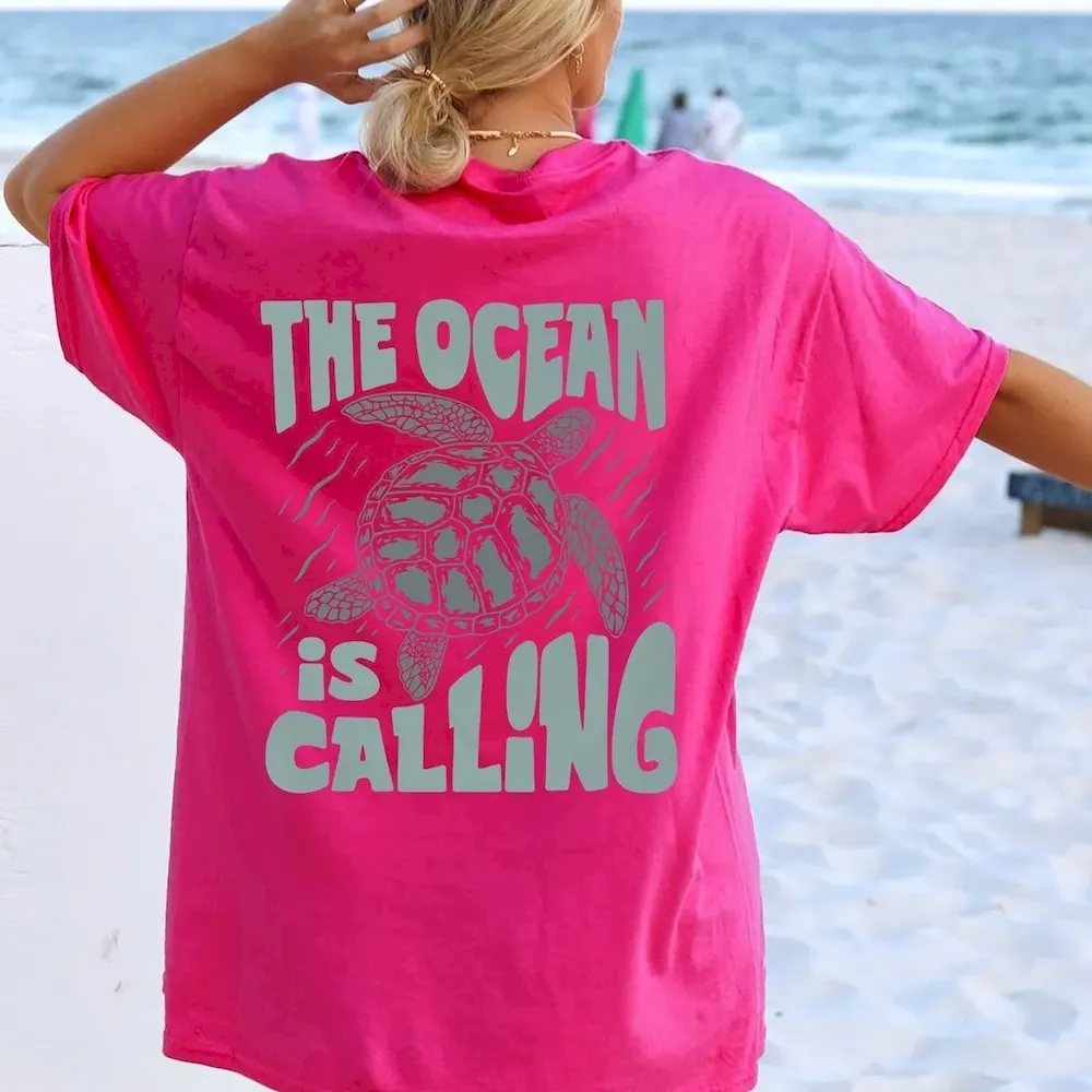 Women Fashion Casual Letter And Turtle Printed Round Neck Short-Sleeve T-Shirt - Image 10