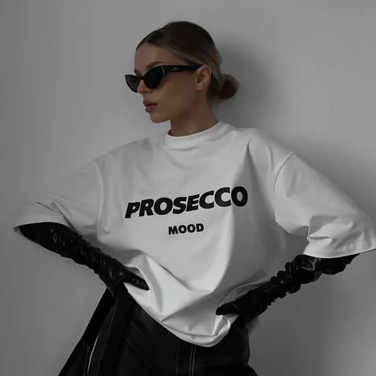 Women Fashion Casual Cotton Letter Printed Round Neck Short-Sleeve Loose T-Shirt