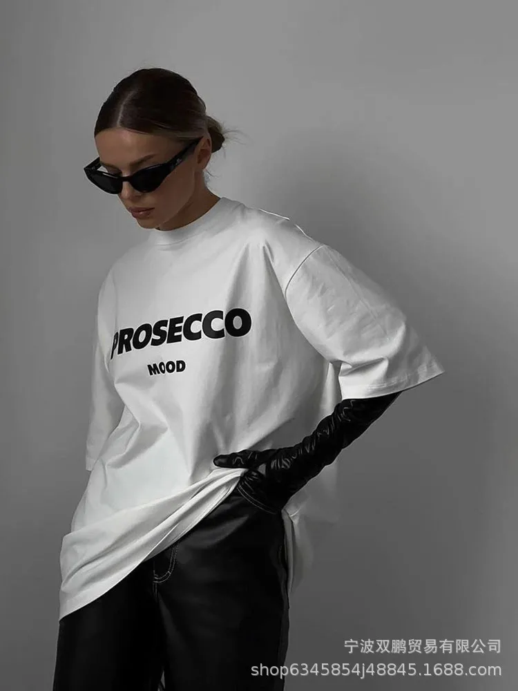 Women Fashion Casual Cotton Letter Printed Round Neck Short-Sleeve Loose T-Shirt - Image 6