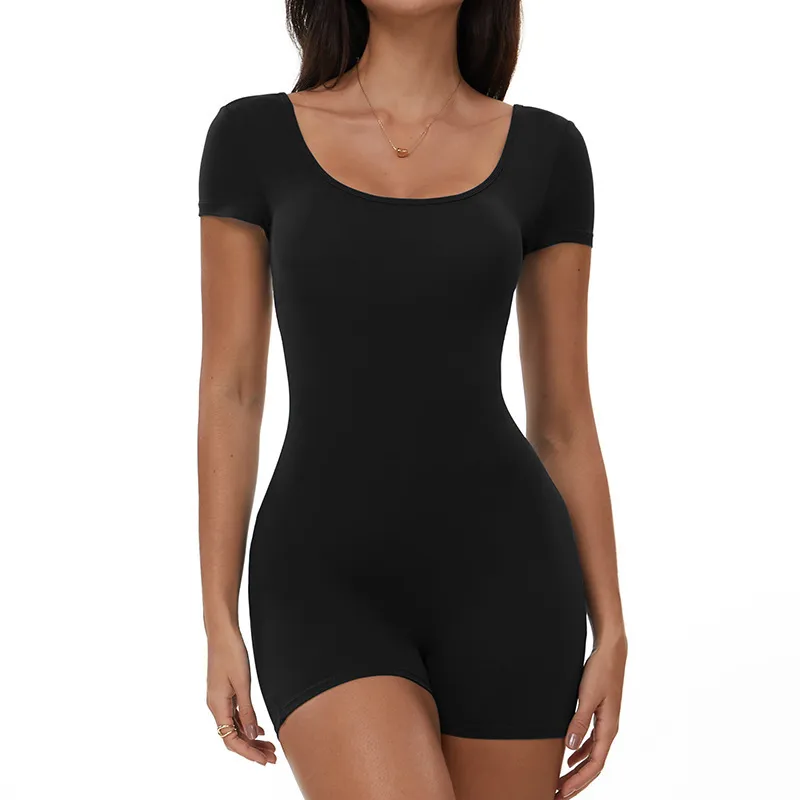 Women Fashion Solid Color Short-Sleeve Backless Yoga Sports Rompers - Image 3