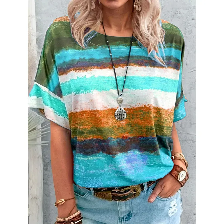 Women Casual Multicolor Print Short-Sleeve T-Shirt - Image 4