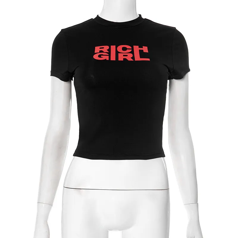 Women Fashion Round Neck Letter Printed Short Sleeve T-Shirt - Image 5