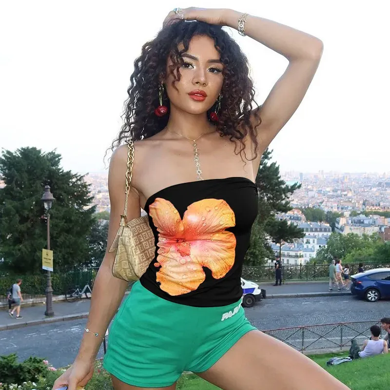 Women Fashion Sexy Floral Print Tub Crop Top - Image 4