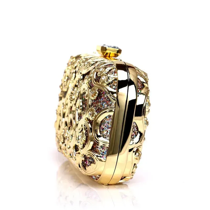 Hollow Out Metal Rhinestone Flower Pattern Evening Clutch Bags - Image 4