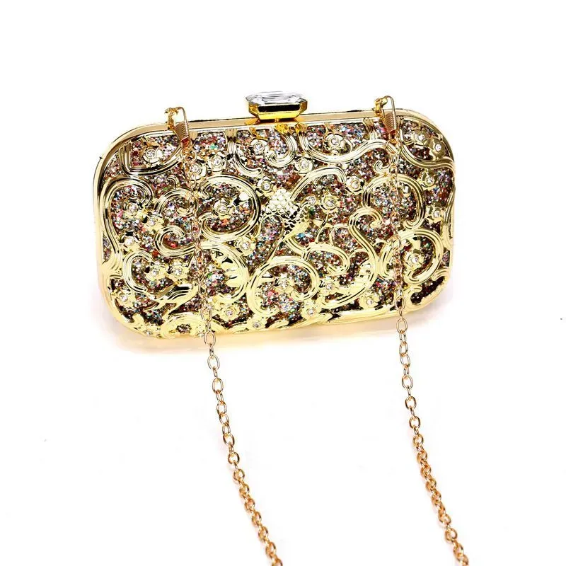 Hollow Out Metal Rhinestone Flower Pattern Evening Clutch Bags - Image 5