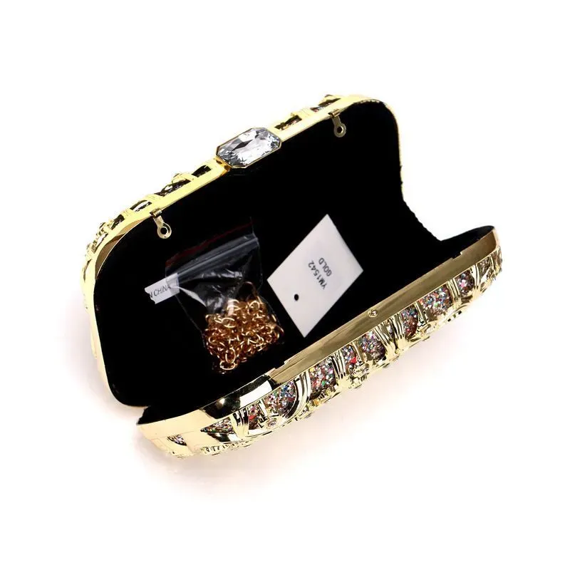 Hollow Out Metal Rhinestone Flower Pattern Evening Clutch Bags - Image 7