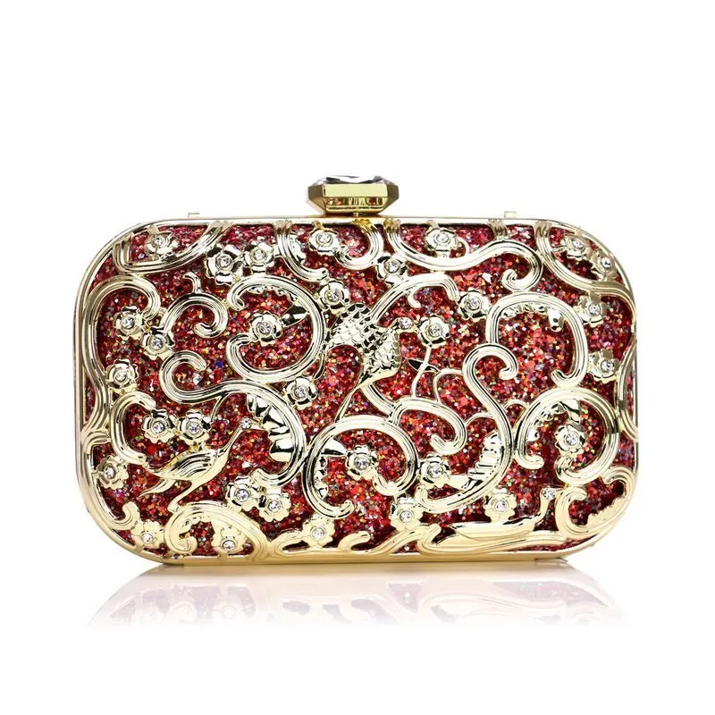 Hollow Out Metal Rhinestone Flower Pattern Evening Clutch Bags - Image 8