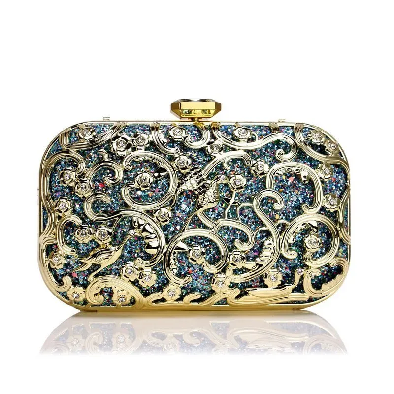 Hollow Out Metal Rhinestone Flower Pattern Evening Clutch Bags - Image 9