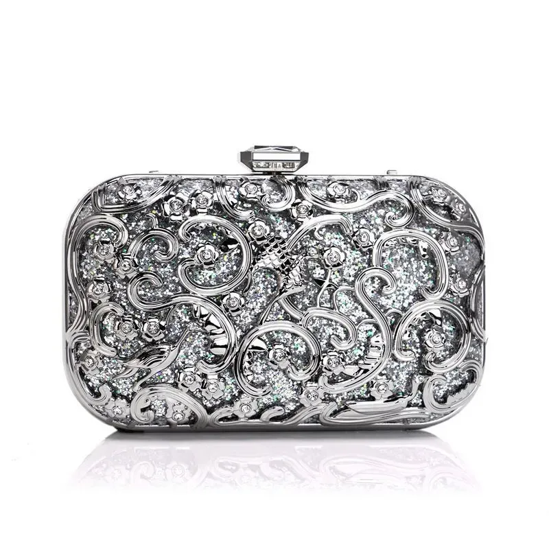 Hollow Out Metal Rhinestone Flower Pattern Evening Clutch Bags - Image 10