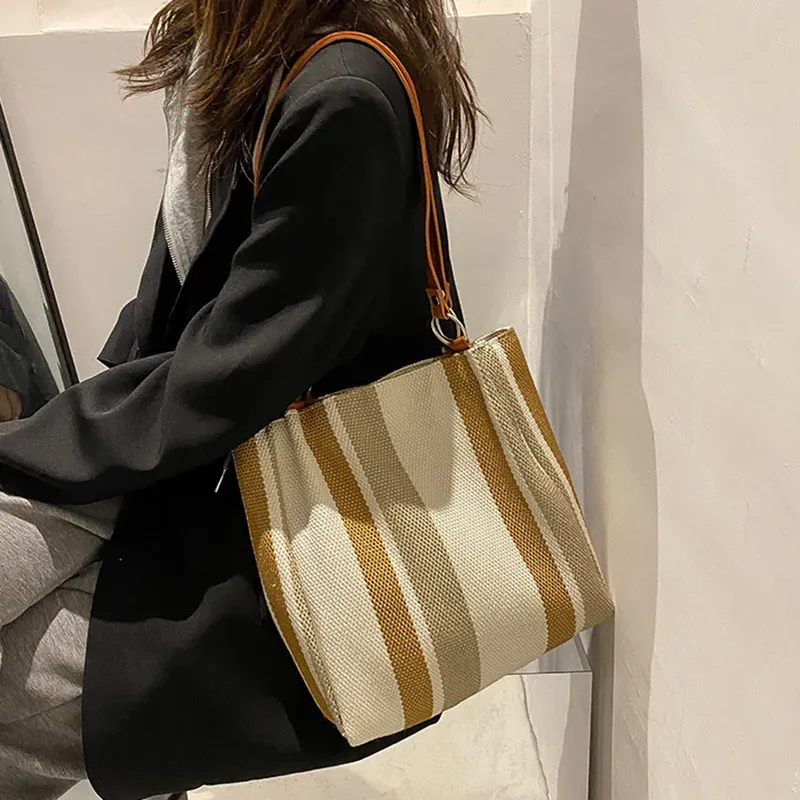 Women Fashion Color Blocking Shoulder Tote Bag - Image 9