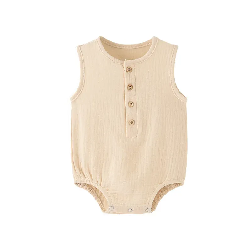 Wholesale Kids Baby Boys And Girls Fashion Solid Color Sleeveless Rompers - Image 6