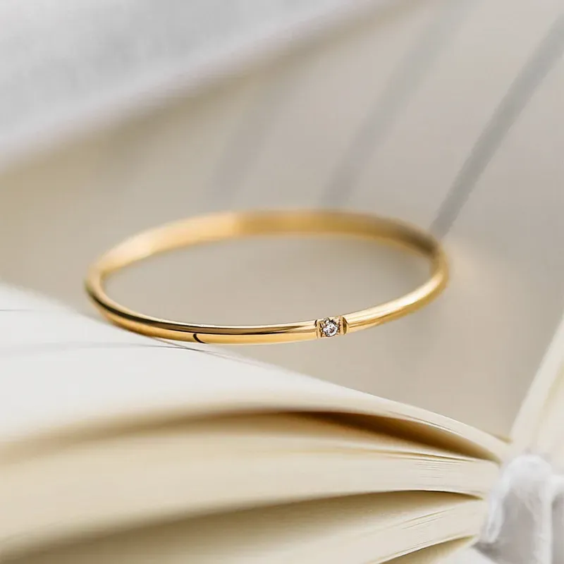 Wholesale Women Fashion Simple Zircon Titanium Steel Ring