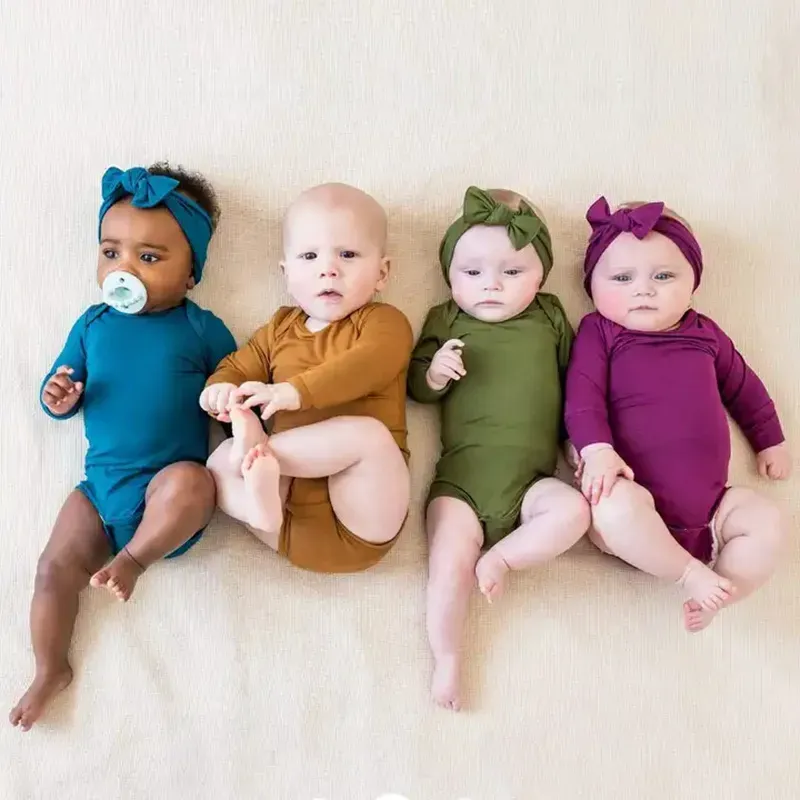 Wholesale Kids Baby Boys Girls Casual Cute Solid Color Long Sleeve Romper