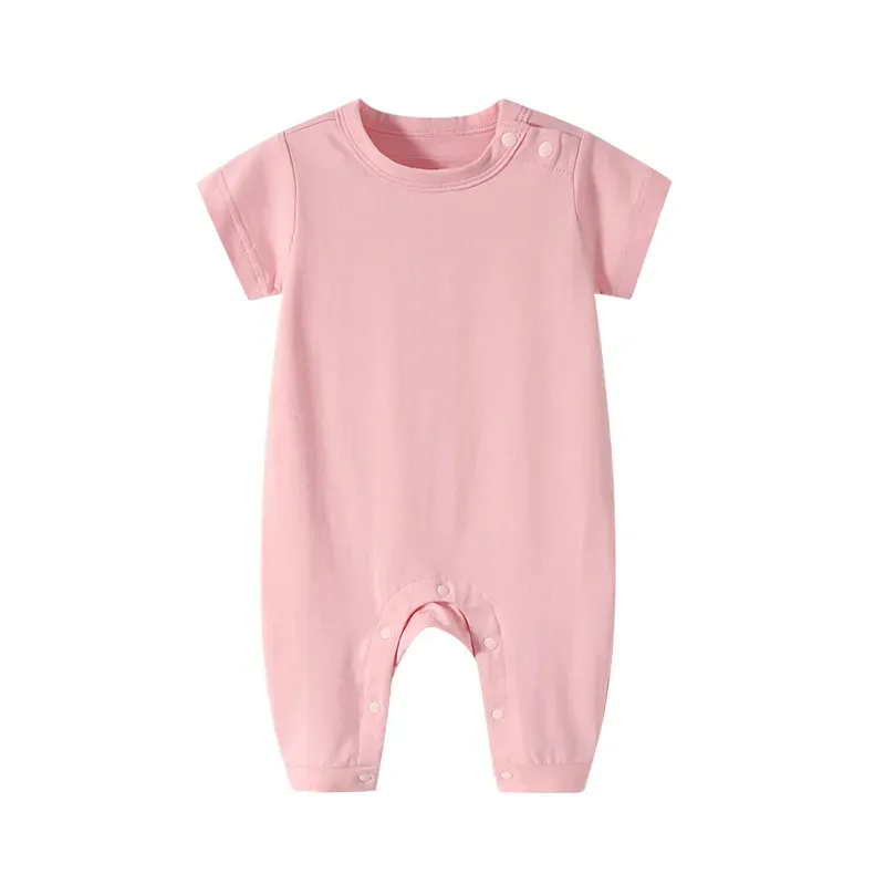 Wholesale Kids Baby Boys Girls Casual Cute Solid Color Short Sleeve Round Neck Romper - Image 12