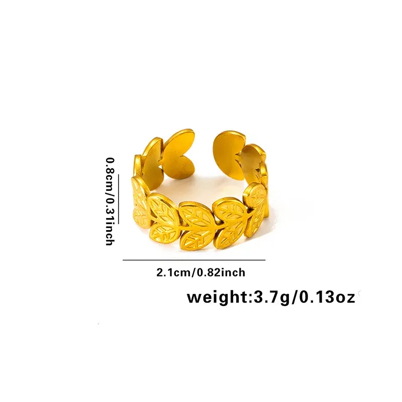 Wholesale Women Simple Geometric Leaf Heart-Shaped Titanium Steel Open Ring - Image 9