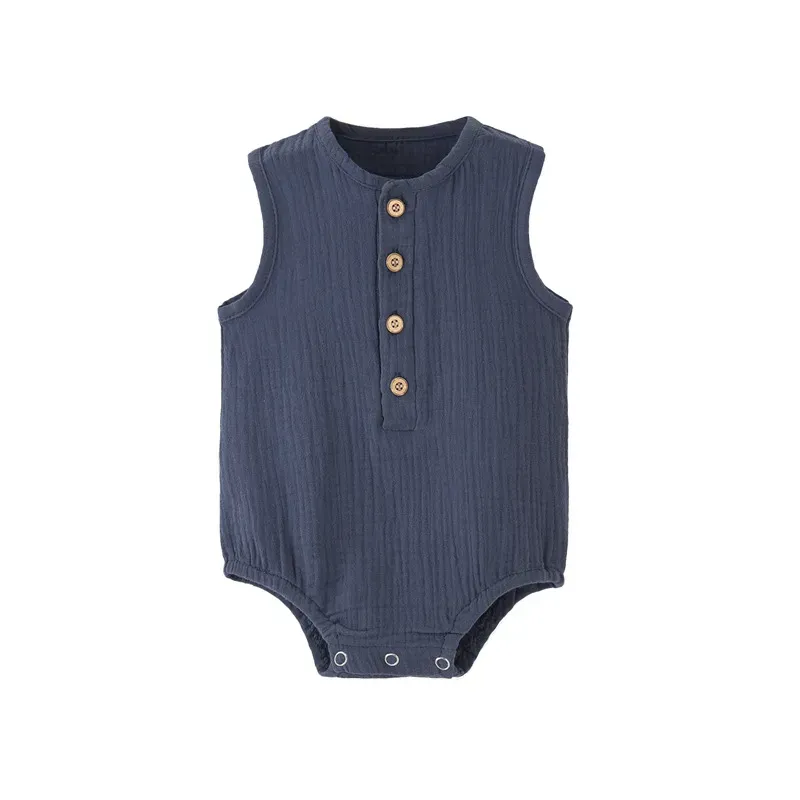 Wholesale Kids Baby Boys And Girls Fashion Solid Color Sleeveless Rompers - Image 4