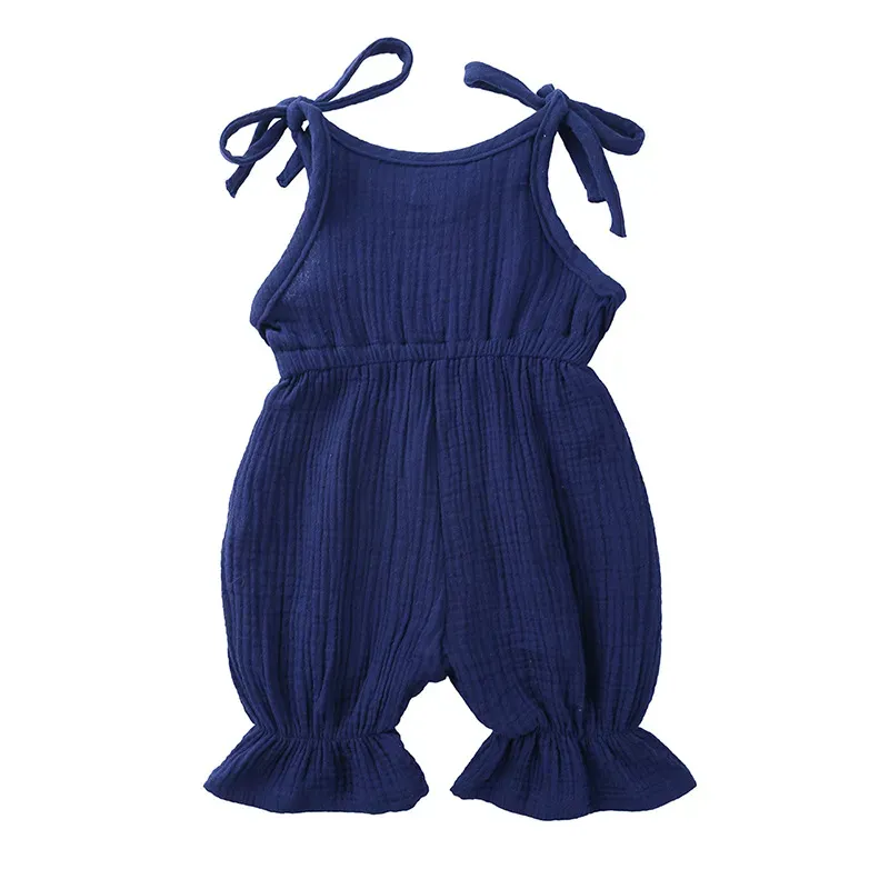 Wholesale Baby Girls Crease Solid Color Lace-up Romper - Image 30
