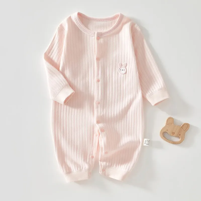 Wholesale Kids Baby Boys Girls Casual Cute Solid Color Cartoon Print Long Sleeve Romper