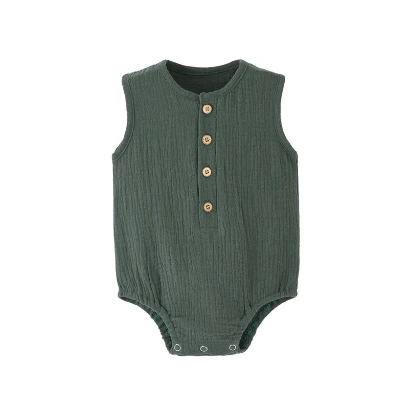 Wholesale Kids Baby Boys And Girls Fashion Solid Color Sleeveless Rompers - Image 7