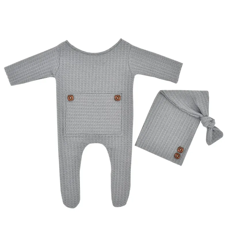 Wholesale Newborn Baby Infant Knitted Jumpsuits Cap Two-Piece Set - Image 5