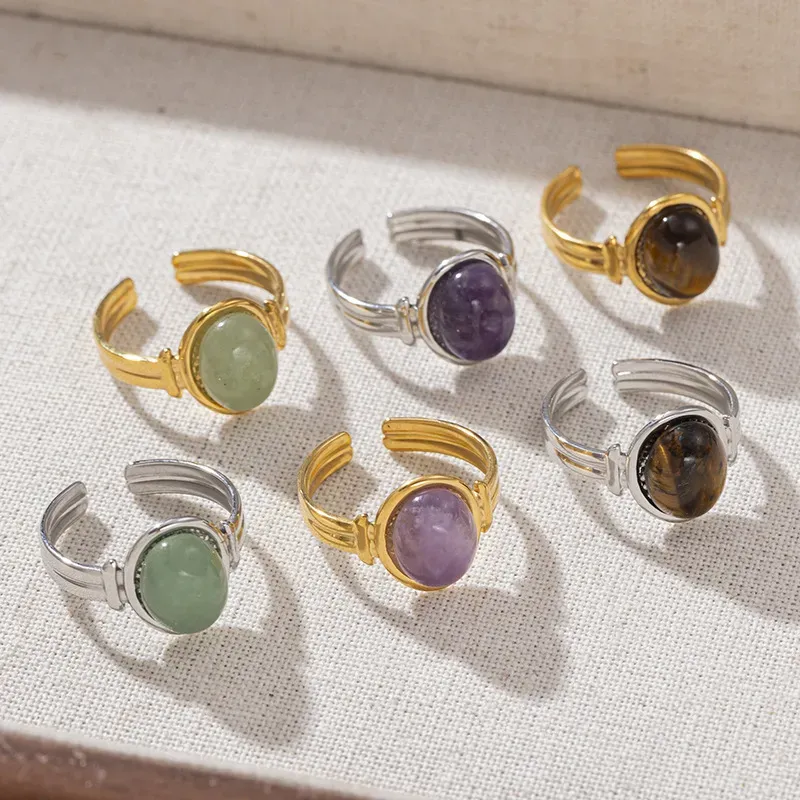 Wholesale Women Fashion Natural Stone Titanium Steel Ring - Image 3