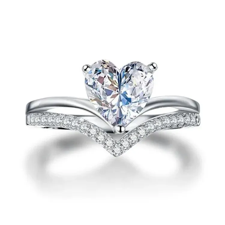 Wholesale Women Fashion Simple Heart-Shaped Zircon Ring - Image 3
