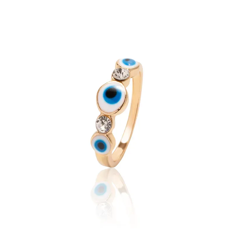 Wholesale Women Fashion Oil Painting Gold Plated Devil Eye Ring - Image 8