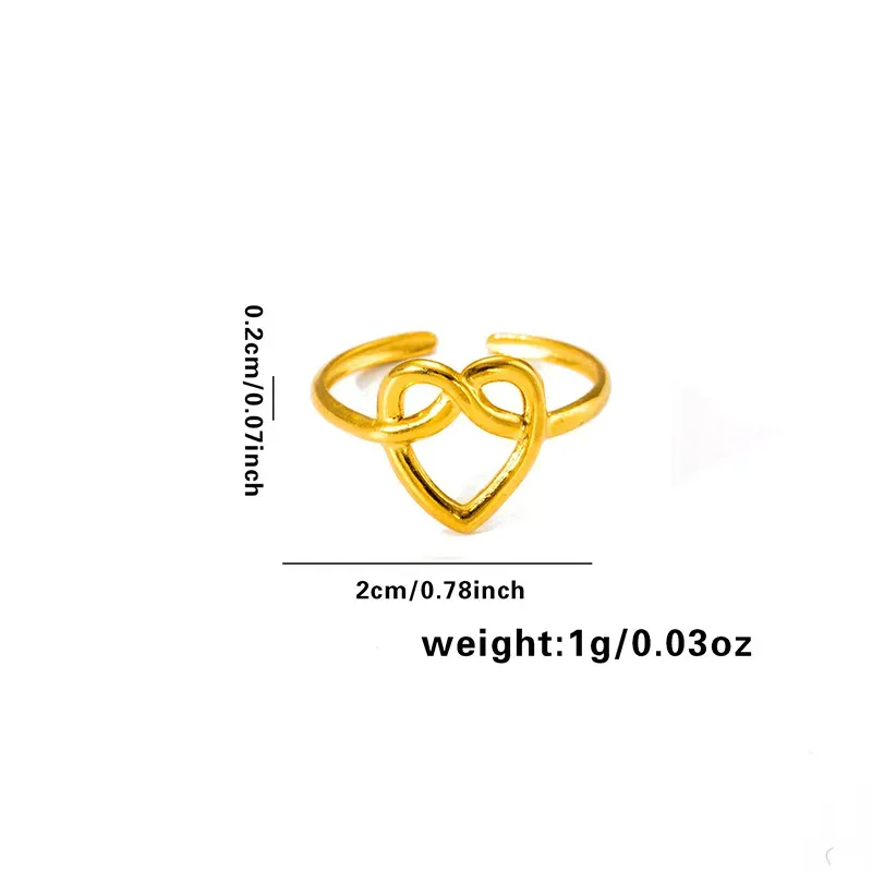 Wholesale Women Simple Geometric Leaf Heart-Shaped Titanium Steel Open Ring - Image 13