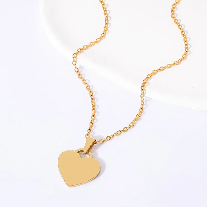 Wholesale Fashion Simple Custom Laser Engraving Heart Shaped Pendant Stainless Steel Necklace - Image 7