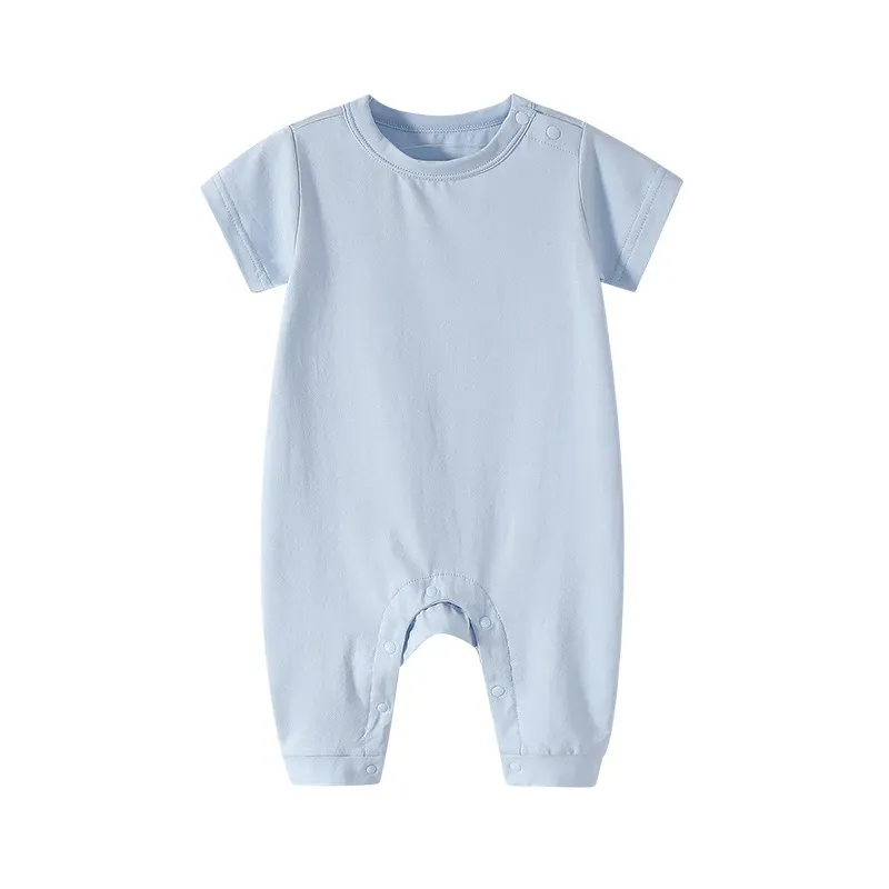 Wholesale Kids Baby Boys Girls Casual Cute Solid Color Short Sleeve Round Neck Romper - Image 7