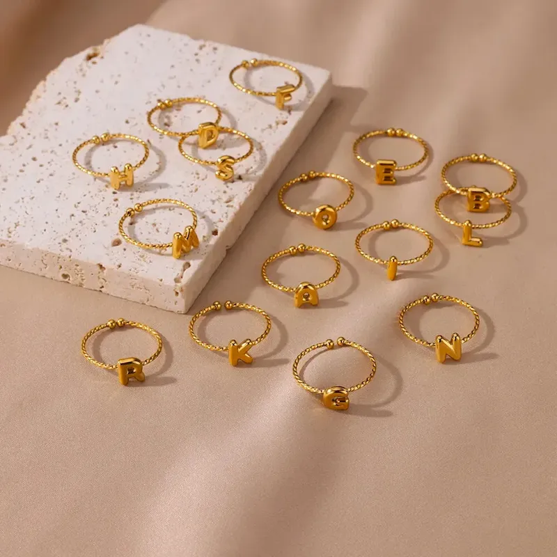 Wholesale Stainless Steel 18k Real Gold Plated 26 English Alphabet Ring - Image 4
