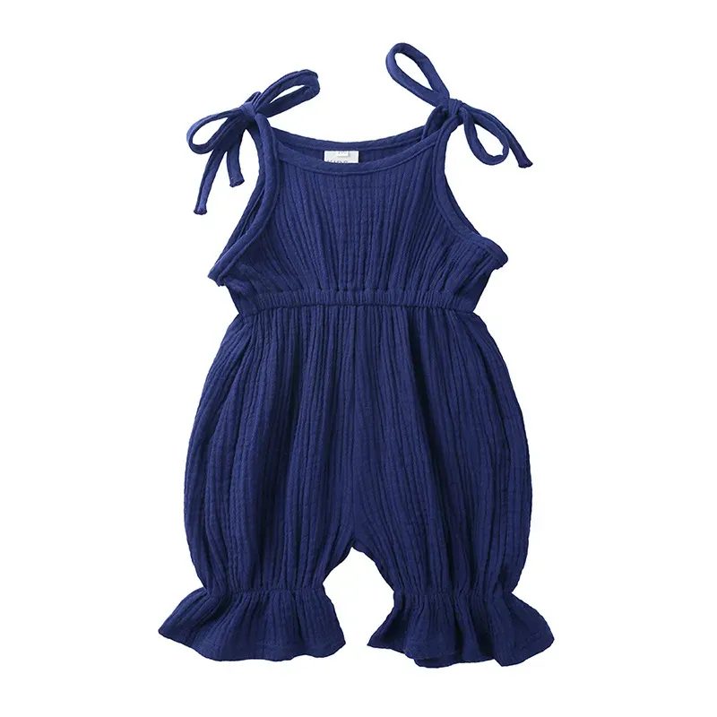 Wholesale Baby Girls Crease Solid Color Lace-up Romper - Image 31