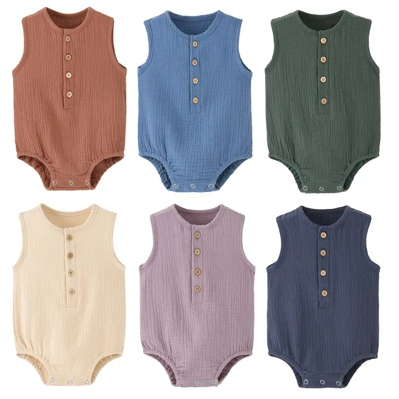 Wholesale Kids Baby Boys And Girls Fashion Solid Color Sleeveless Rompers - Image 5
