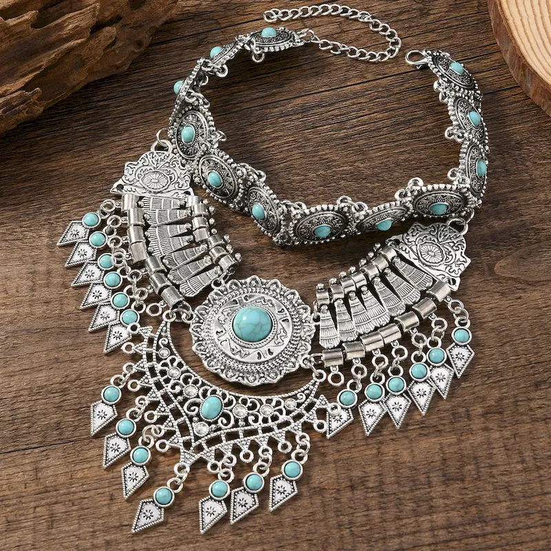 Wholesale Vintage Ethnic Exaggerated Water Drop Tassel Necklace - Image 8