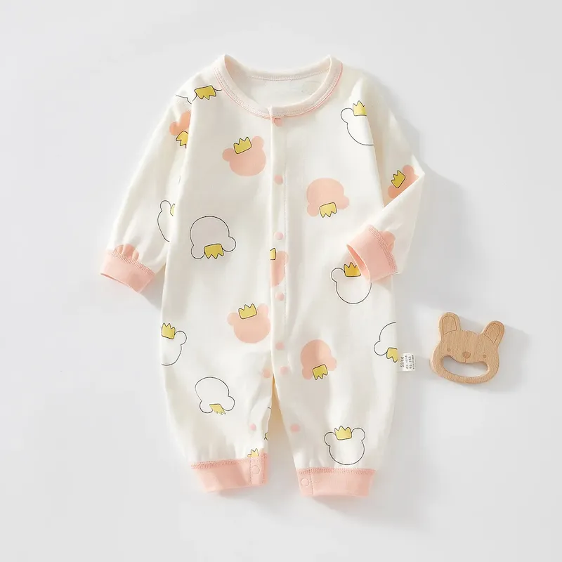 Wholesale Kids Baby Boys Girls Casual Cute Solid Color Cartoon Print Long Sleeve Romper - Image 15