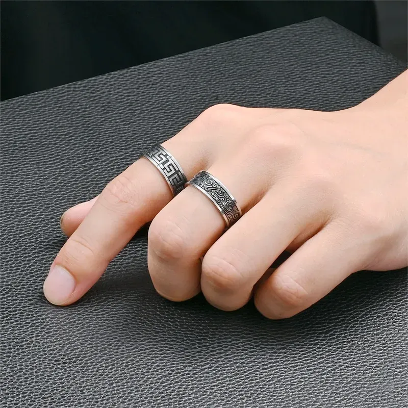 Wholesale men fashion Retro casual Titanium Steel Patterned Ring - Image 4