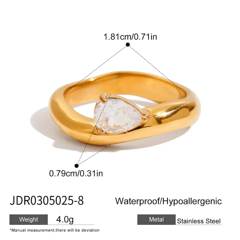Wholesale Stainless Steel Women Simple Water Drop Gemstone Ring - Image 8