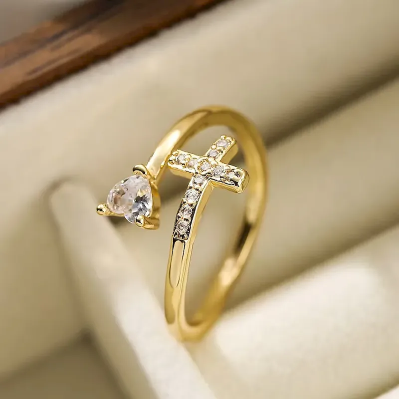 Wholesale Women Cross Design Rhinestone Ring