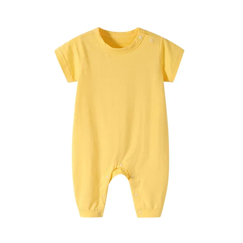 Wholesale Kids Baby Boys Girls Casual Cute Solid Color Short Sleeve Round Neck Romper - Image 9