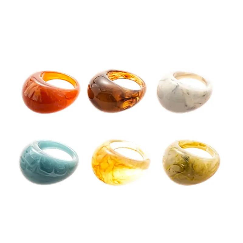 Wholesale Women Fashion Retro Geometric Resin Oval Ring - Image 4