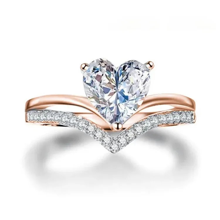 Wholesale Women Fashion Simple Heart-Shaped Zircon Ring - Image 4
